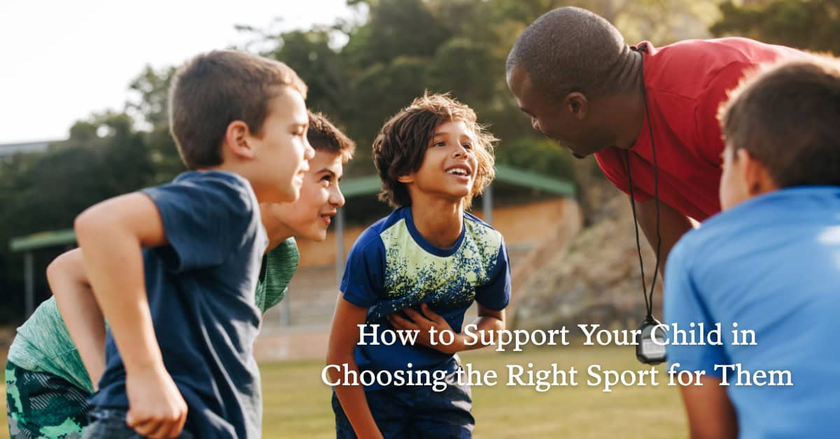 Children and an adult huddle on a sports field with article title text overlaid.