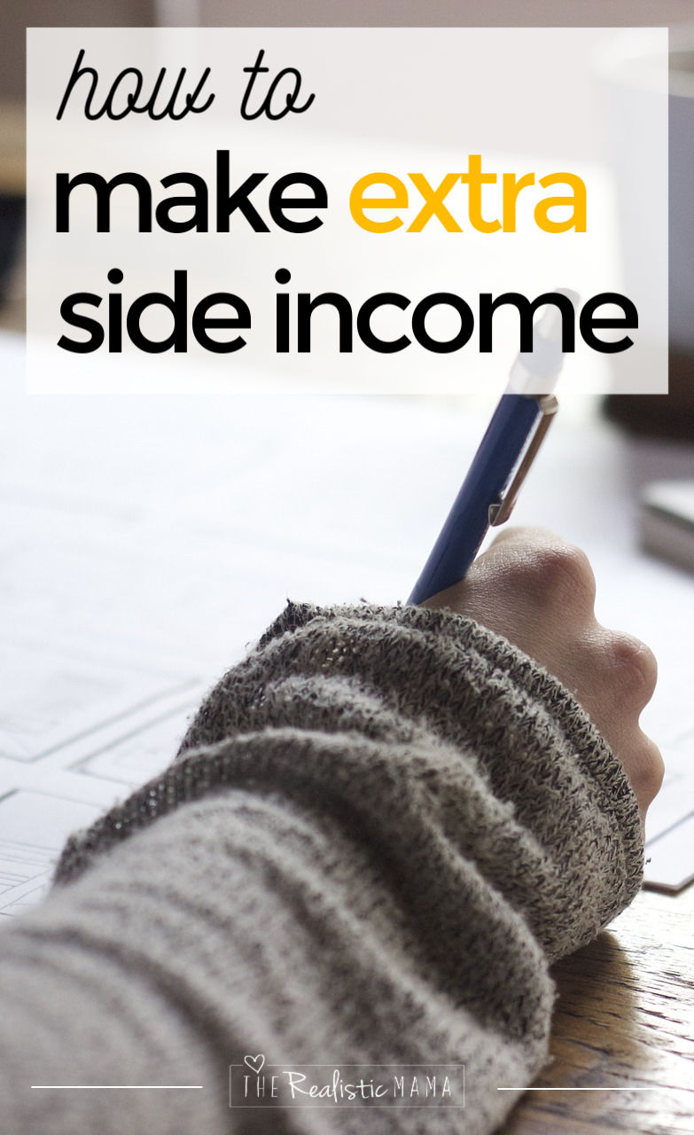 Hand writing with a pen under text reading "how to make extra side income"