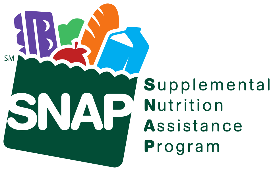 SNAP logo with a grocery basket and the words Supplemental Nutrition Assistance Program.