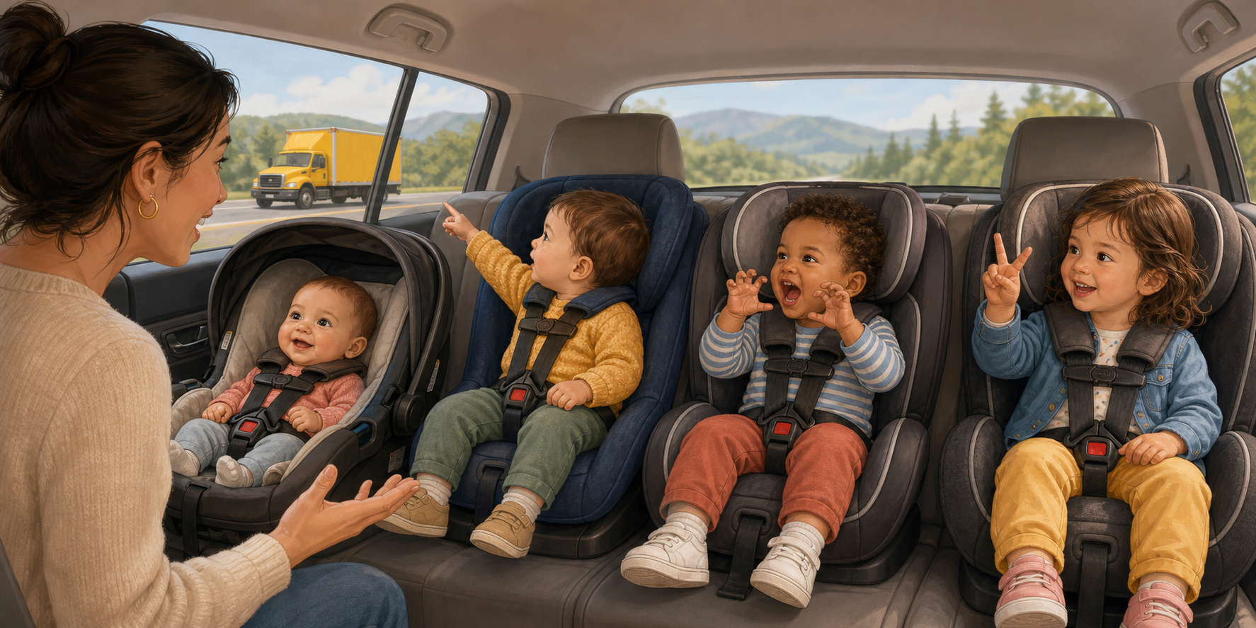 Four young children respond during car conversations through eye contact, pointing, making a sound, and holding up their fingers.