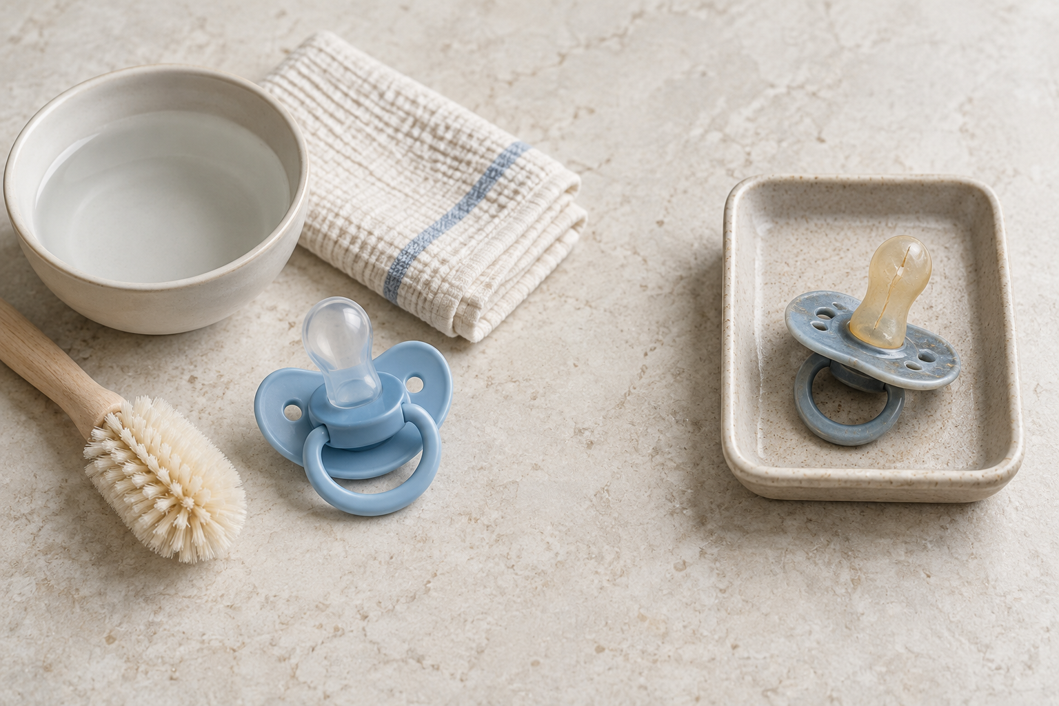 An intact dummy sits with cleaning supplies while a separate damaged dummy rests in a discard tray.